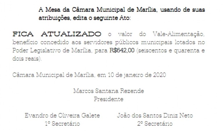 Câmara reajusta vale-alimentação do Legislativo; valor é 78% maior que o do Executivo