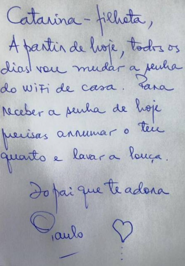 Pai troca senha do wifi por tarefas da filha e caso viraliza