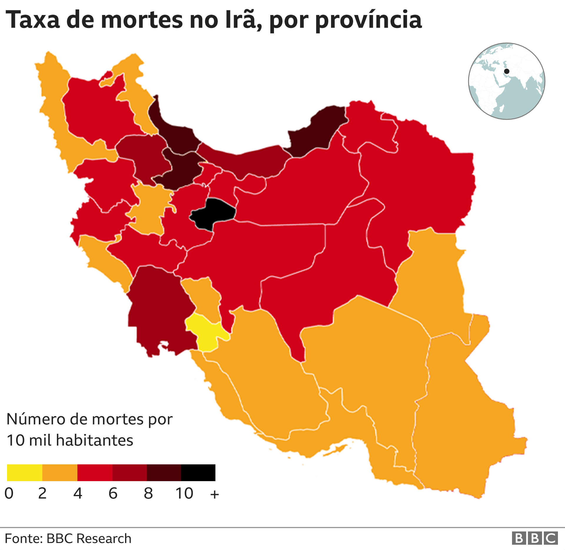 gráfico com taxa de mortes por província iraniana