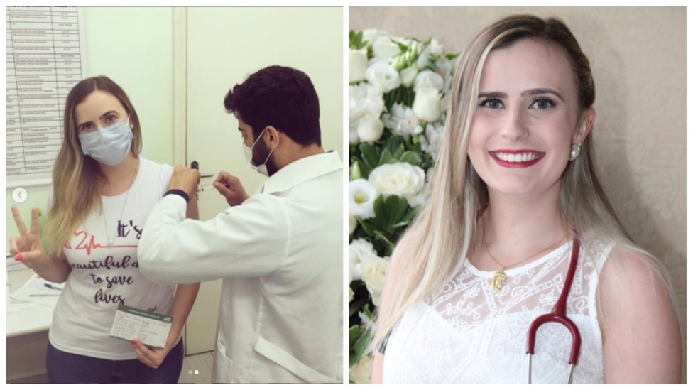 Médica Maria Flávia sendo vacinada contra a covid-19