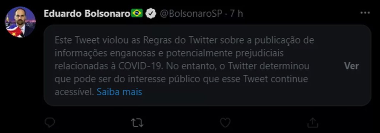 Tweet de Eduardo Bolsonaro