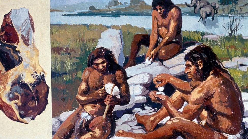 desenho de grupo de neandertais