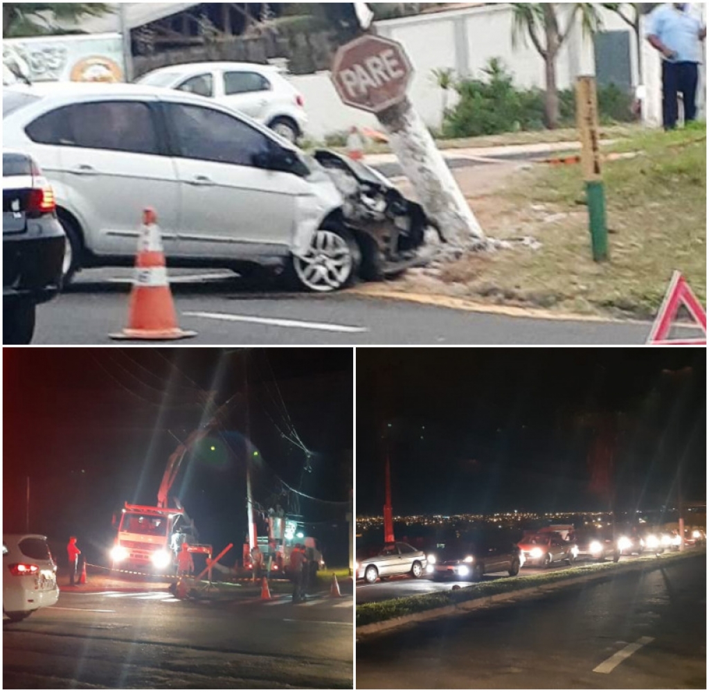Acidente derruba poste, prejudica trânsito e energia na zona norte Acidente derruba poste, prejudica trânsito e energia na zona norte