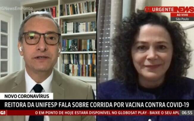 Reitora sendo entrevistada na GloboNews