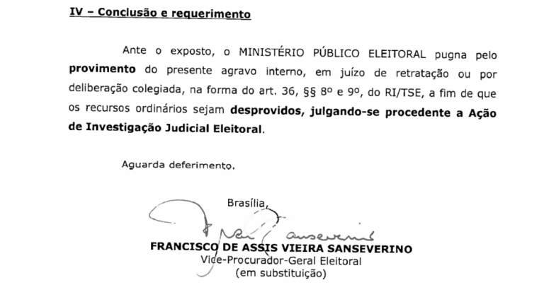 Procurador pede ao TSE cassação de Camarinha