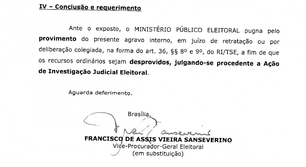 Procurador pede ao TSE cassação de Camarinha