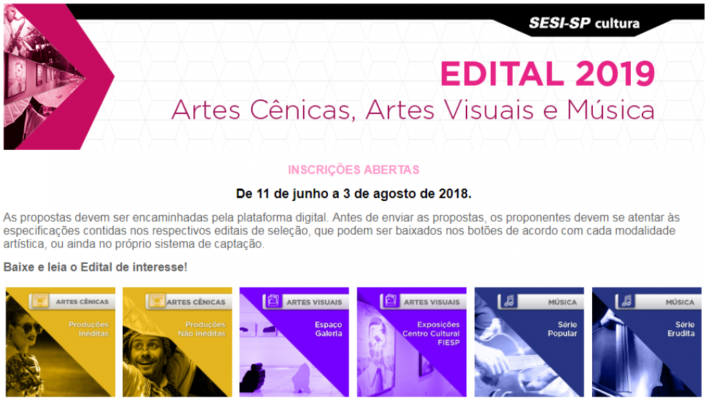 Sesi-SP abre inscrições para captação de projetos culturais