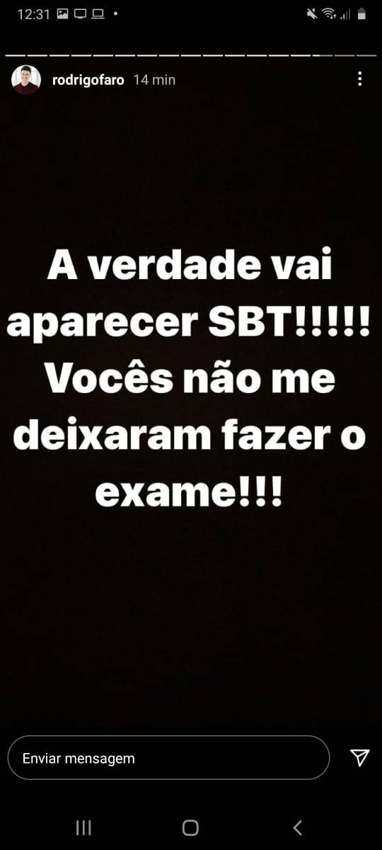 Stories de Rodrigo Faro. Foto: Reprodução/Instagram
