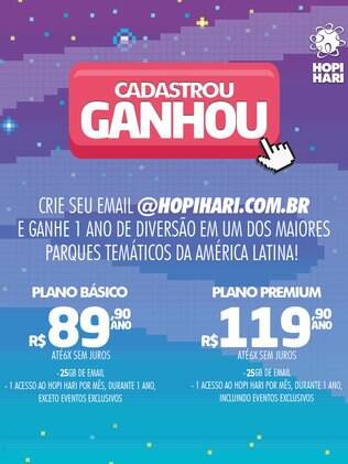 O e-mail garante 25GB de armazenamento e 12 visitas ao parque temático