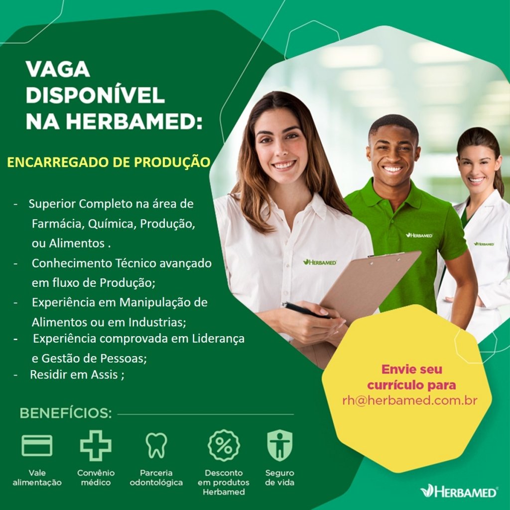 Vaga disponível na Herbamed: Encarregado de produção