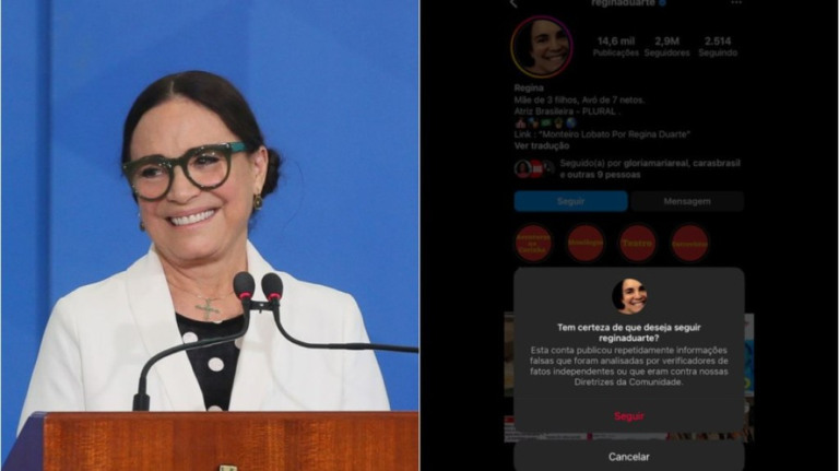 Instagram alerta usuários sobre fake news em perfil de Regina Duarte