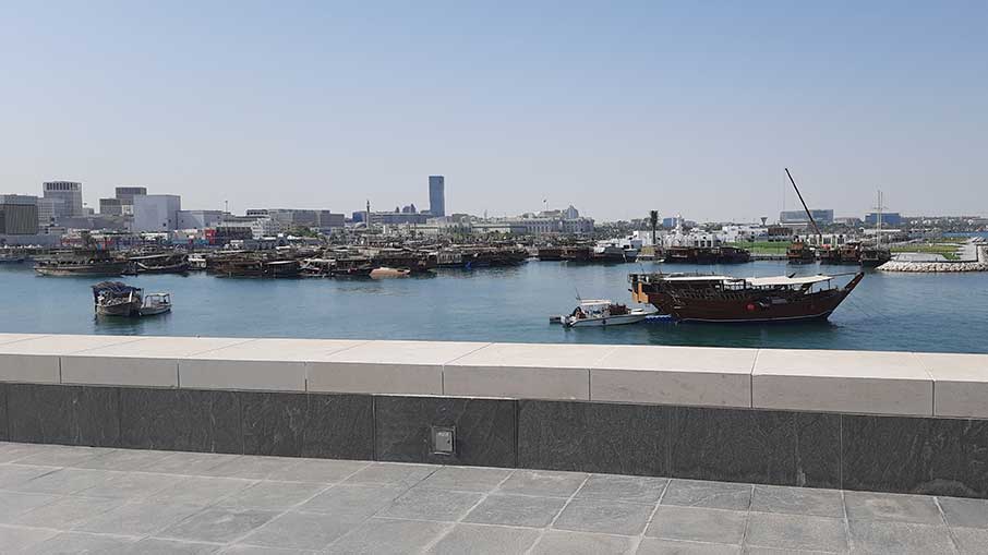 Vista para o Golfo de dentro do Katara Villa Cultural em Doha. Foto: Felipe Carvalho