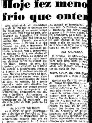 manchete de jornal: hoje fez menos frio do que ontem