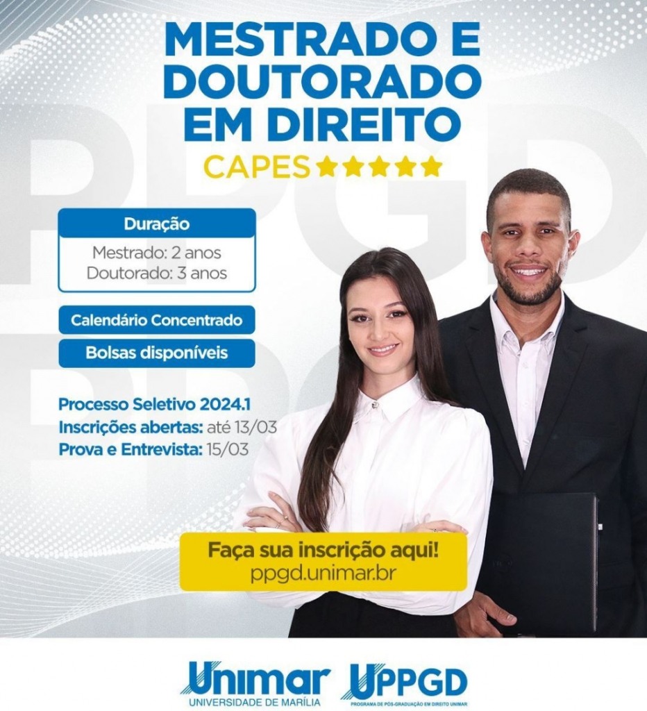 Processo seletivo do Mestrado e Doutorado em Direito na Unimar abre inscrições Processo seletivo do Mestrado e Doutorado em Direito na Unimar abre inscrições