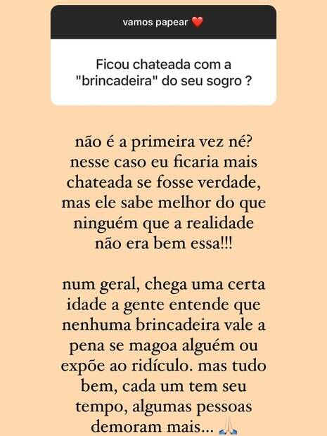 Gabi Brandt se chateia com brincadeira de 