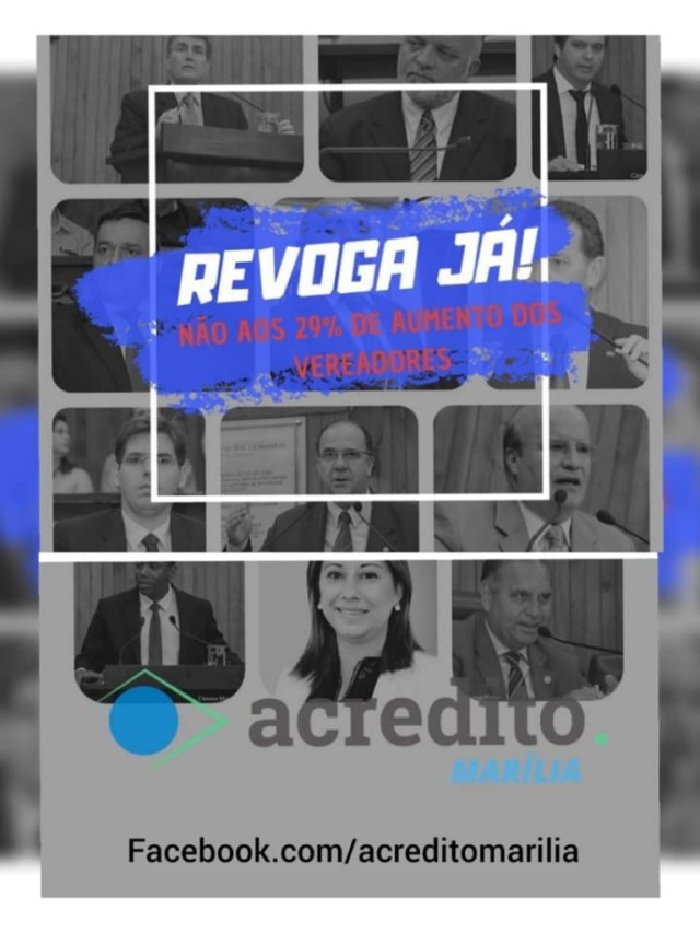 Movimento pede revogação de aumento dos salários de vereadores em Marilia