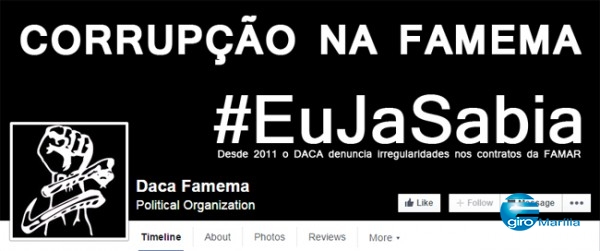 Foto da página do Daca no Facebook com o slogan “Corrupção na Famema, #EuJaSabia”