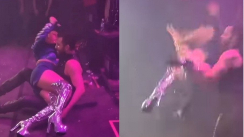 Joelma leva tombo após fazer pirueta em show, assista