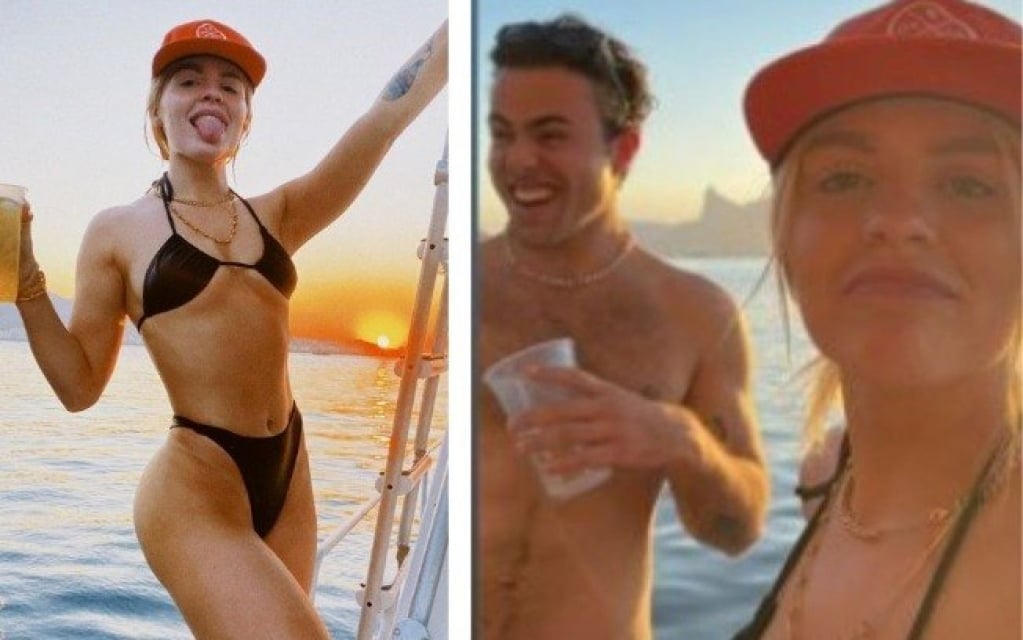 Luisa Sonza e Pedro Calais, da banda Lagum, se aproximam em passeio de barco Luisa Sonza e Pedro Calais, da banda Lagum, se aproximam em passeio de barco