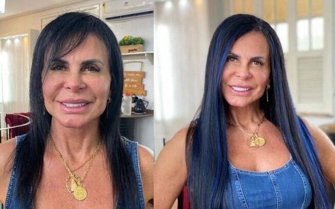 Gretchen com cabelo azul