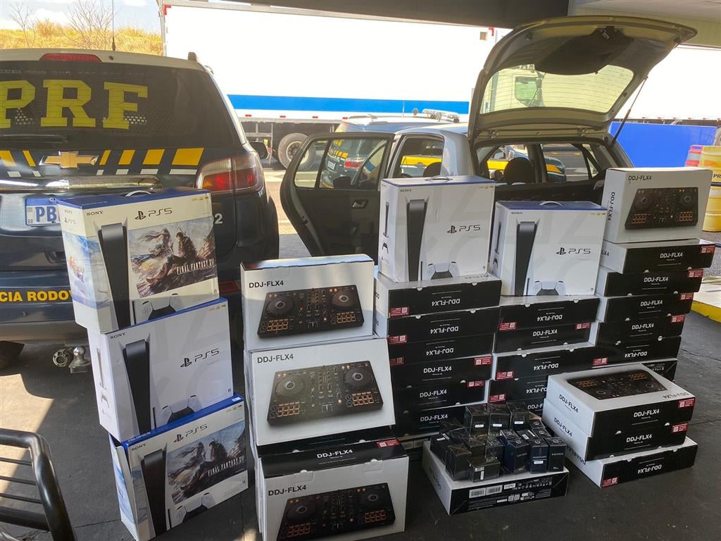 PRF apreende mais de R$ 200 mil em eletrônicos; comboio tinha mulher grávida