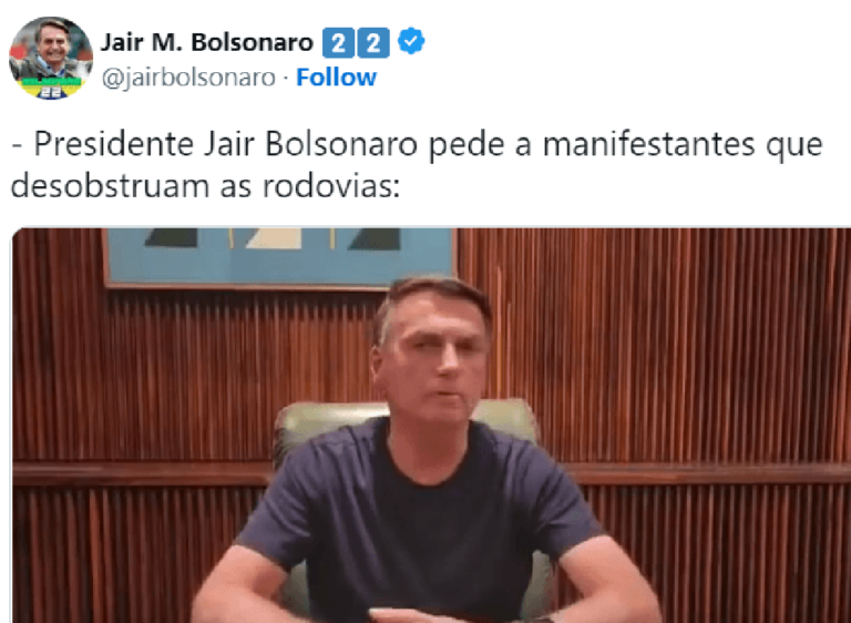 Vídeo - Bolsonaro pede que manifestantes liberem rodovias no país