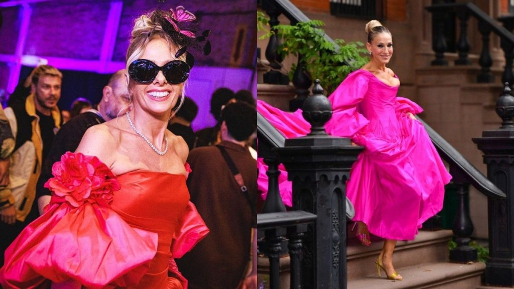 Reprodução Adriane Galisteu usa look inspirado em Carrie Bradshaw no último dia de SPFW