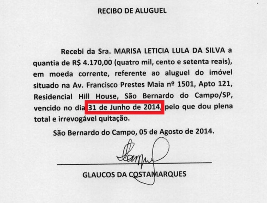 MPF fará perícia em recibos de alugueis apresentados por Lula