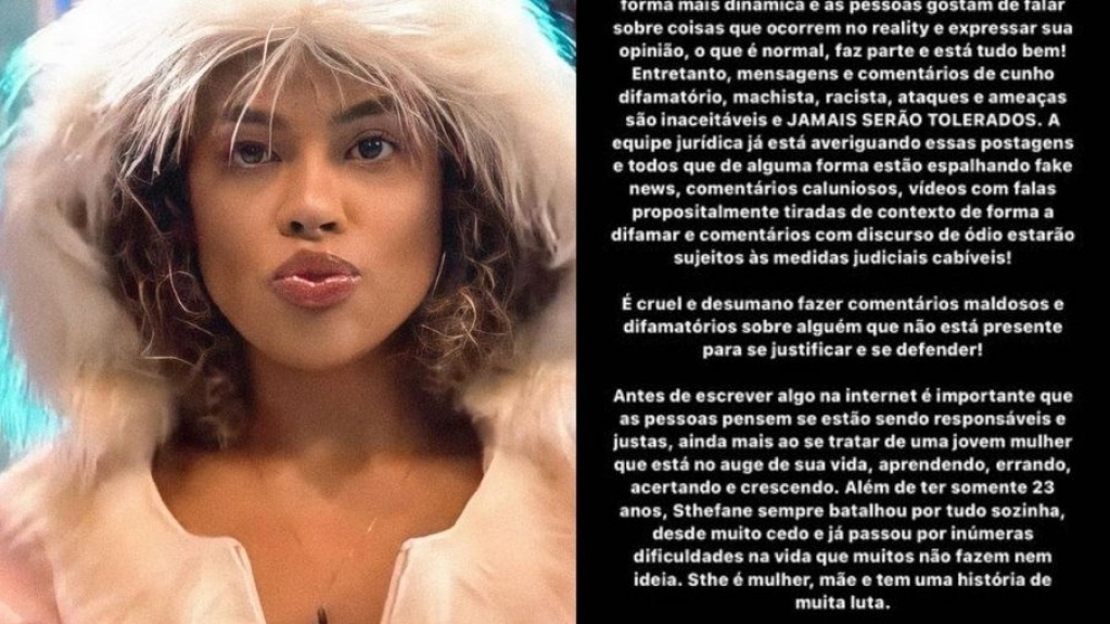 Em meio a polêmica conjugal, equipe de Sthe ameaça processar quem difamá-la Em meio a polêmica conjugal, equipe de Sthe ameaça processar quem difamá-la