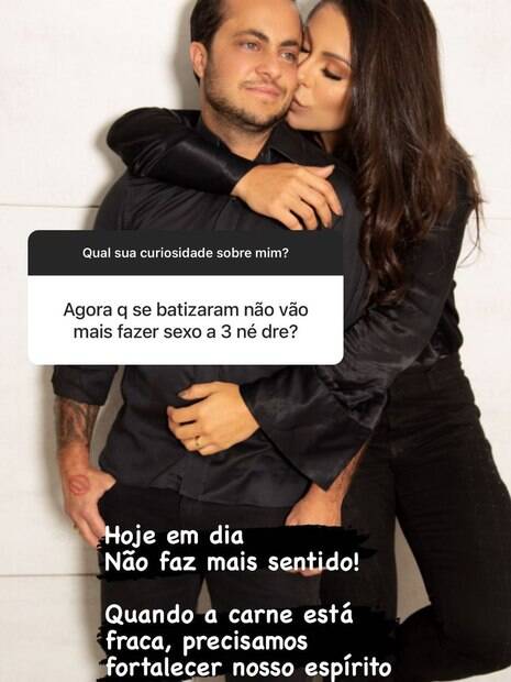 Após batismo, Andressa diz que ela e Thammy não farão mais sexo a três: 'Não faz sentido'