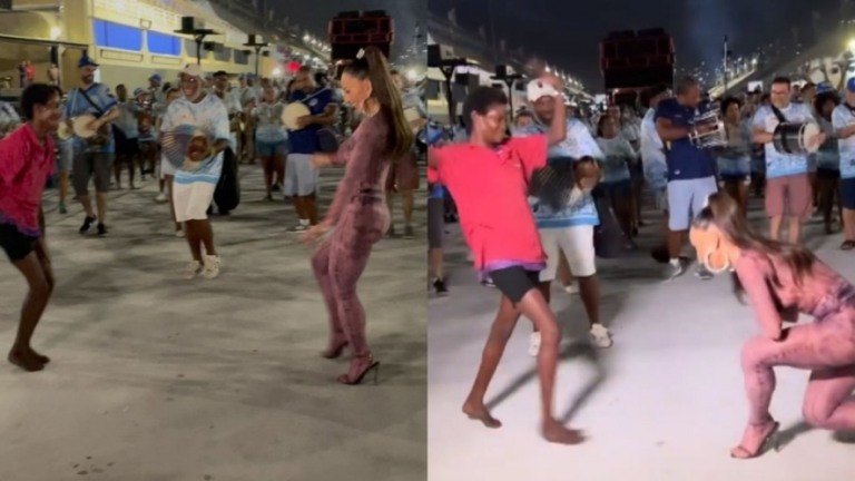 Sabrina Sato samba com catadora de latinha que viralizou na Sapucaí