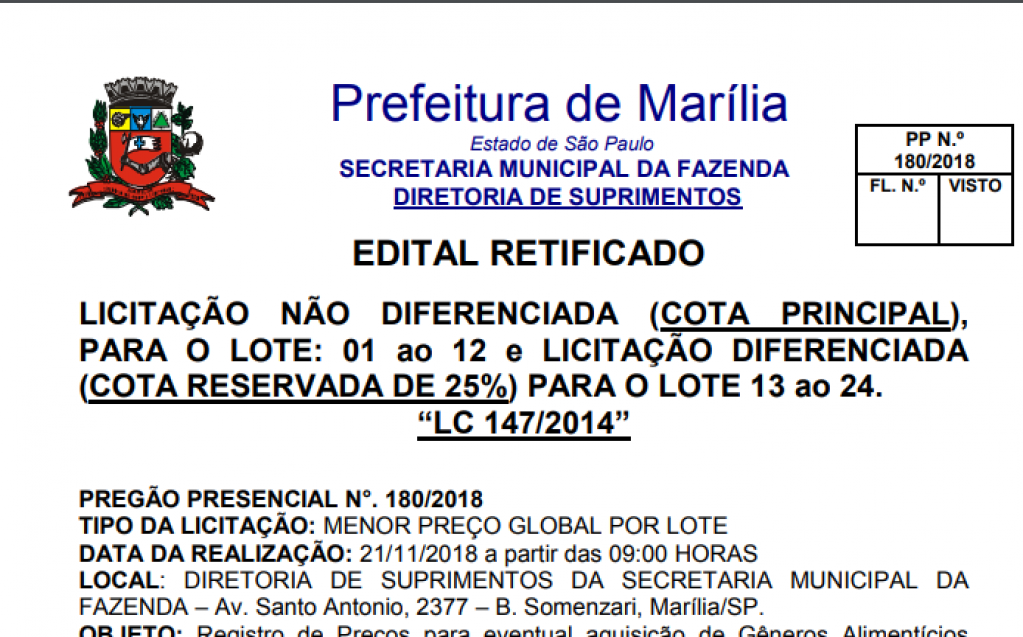 Mais uma - TCE aponta falhas e Prefeitura refaz compra de alimentos