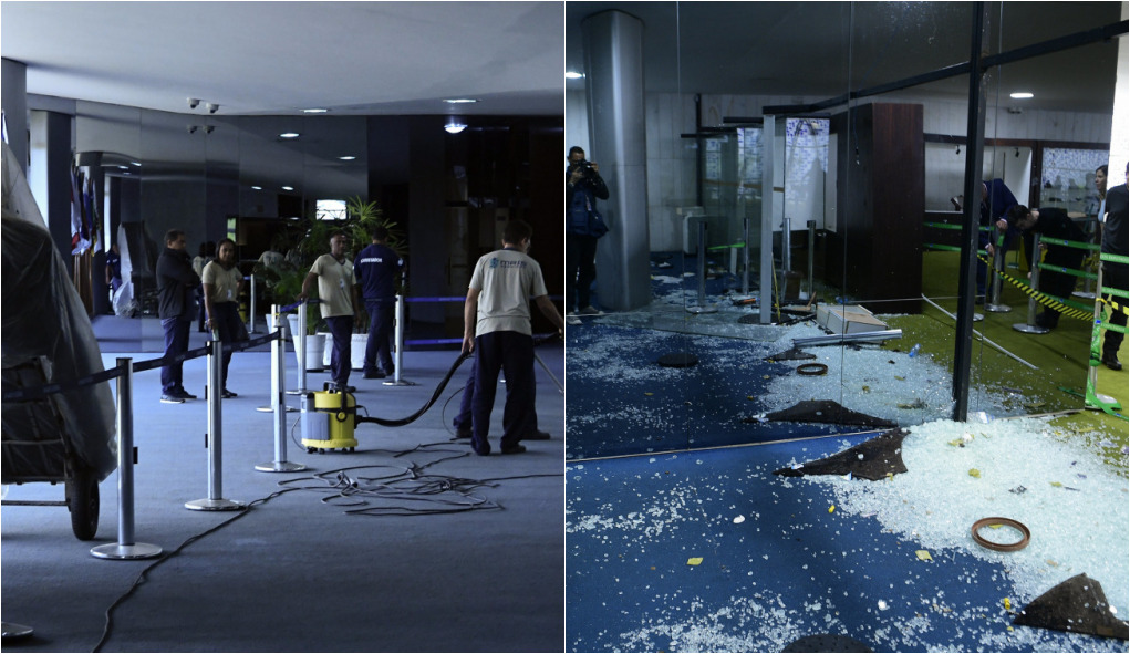 Antes e depois dos ataques no Congresso Nacional. Foto: Montagem iG / Imagens: Geraldo Magela/Agência Senado e Pedro França/Agência Senado