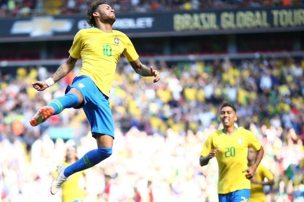 Neymar comemora gol no amistoso – Agência CBF