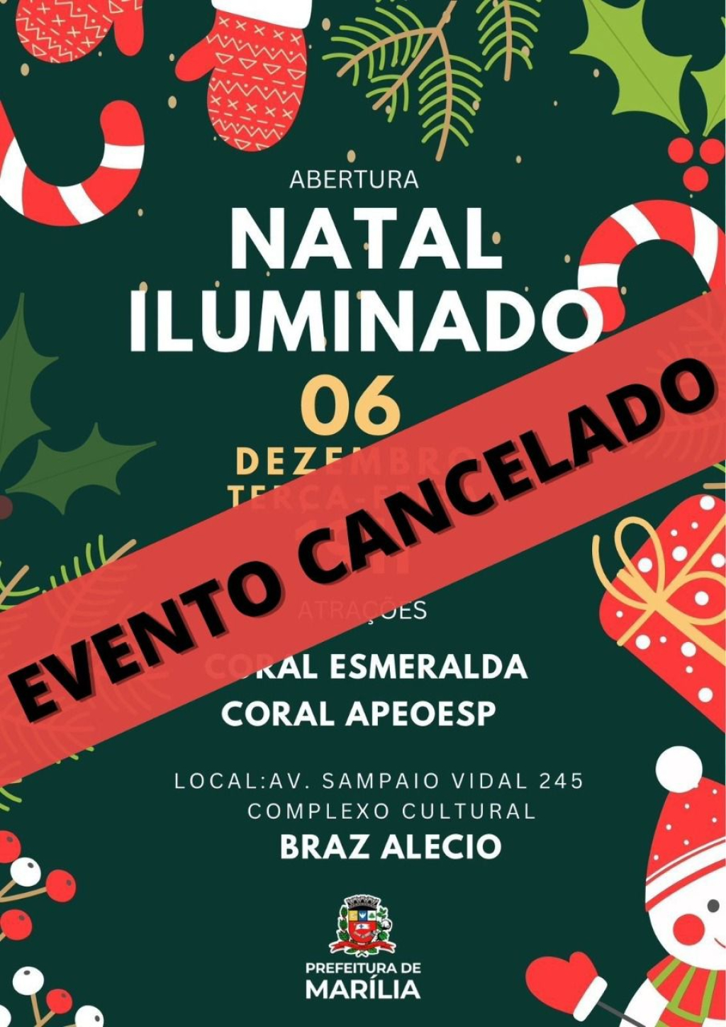 Chuva faz Prefeitura de Marília cancelar solenidade do Natal Iluminado