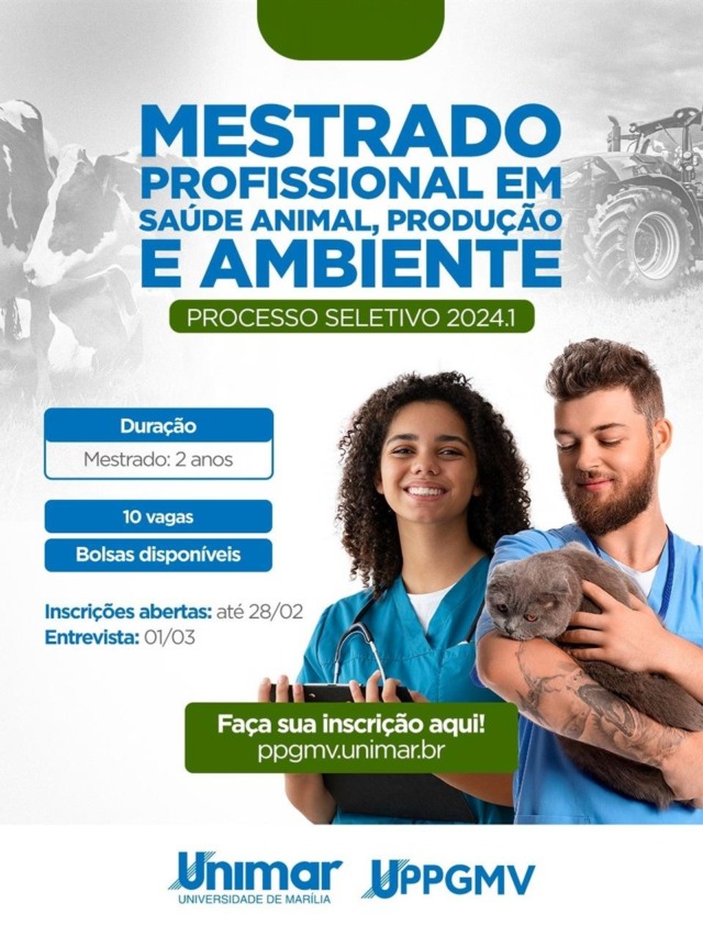 Últimos dias para Inscrições no MestradoUnimar em Saúde Animal, Produção e Ambiente