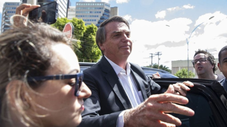 Marcelo Camargo/Agência Brasil – 26/04/2023 Ex-presidente Jair Bolsonaro (PL) após prestar depoimento à Polícia Federal (PF) sobre os ataques do dia 8 de janeiro em Brasília