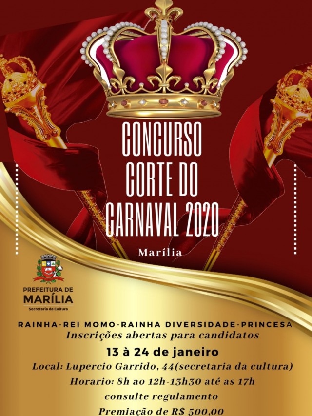 Marília terá inscrições abertas para o concurso da Corte do Carnaval de 2020