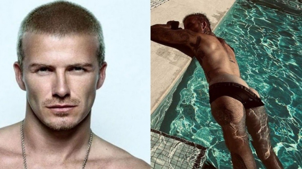 David Beckham deixa bumbum à mostra durante banho de piscina