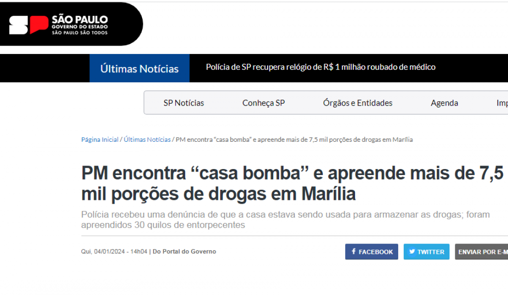 ‘Casa bomba’ – Governo do Estado repercute apreensão de drogas em Marília