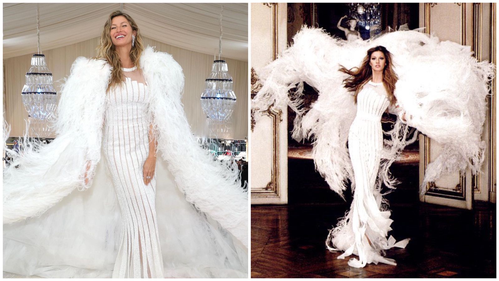 Gisele Bündchen | Para o MET Gala 2023, a supermodelo escolheu um vestido usado por ela mesma em um editorial da revista Harper’s Baazar Korea em 2007. O figurino foi desenhado pelo estilista alemão Karl Lagergeld, que faleceu em 2019 e foi homenageado durante o evento beneficente no ano passado.