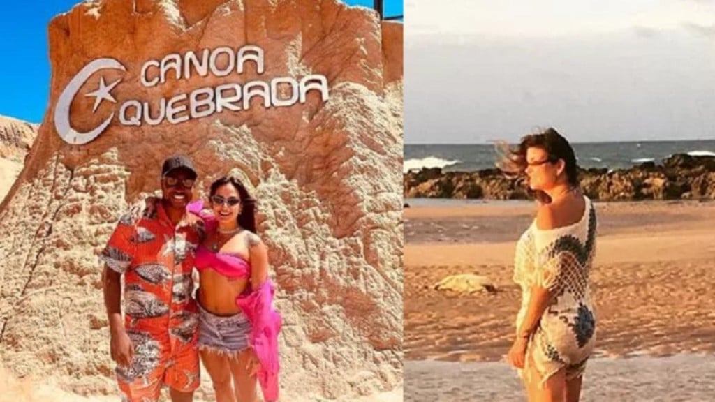 Reprodução/Instagram 30.06.2023 O casal Thiaguinho e Carol Peixinho, e a atriz Cristiana Oliveira já visitaram a cidade de Canoa Quebrada, no Ceará