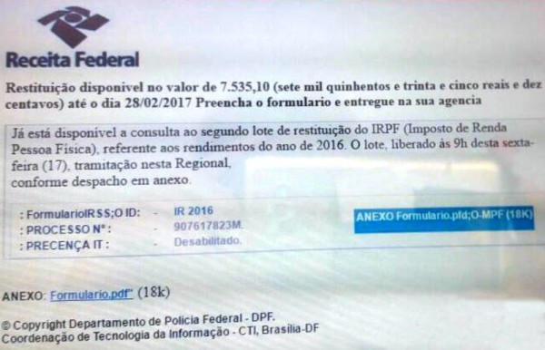 Golpe usa nome da Receita para roubar dados de contribuintes