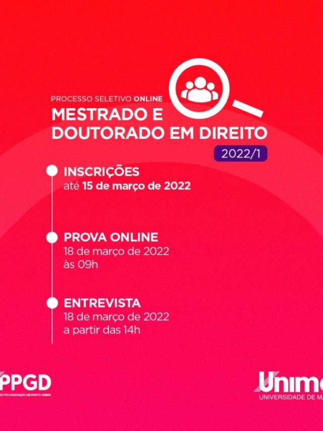 Mestrado e Doutorado em Direito da Unimar abrem inscrições para processo seletivo on-line