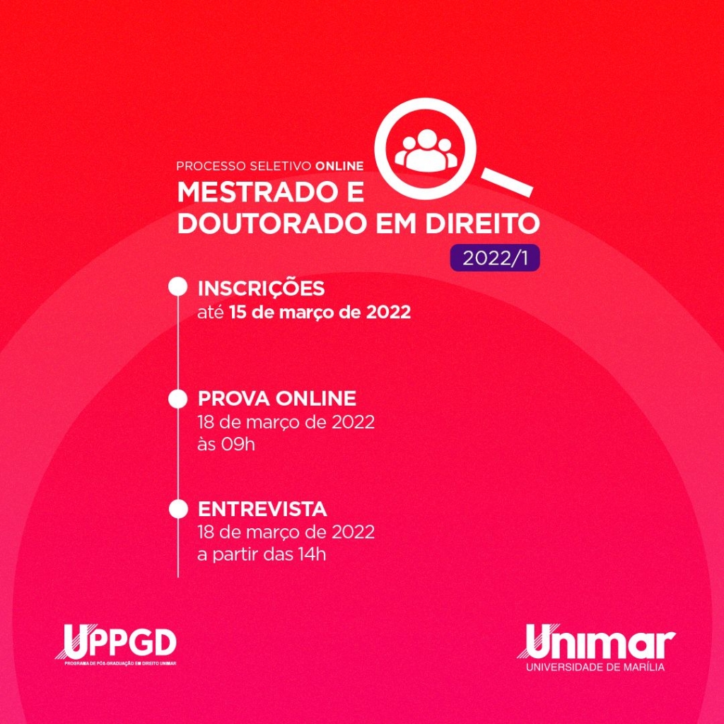 Mestrado e Doutorado em Direito da Unimar abrem inscrições para processo seletivo on-line