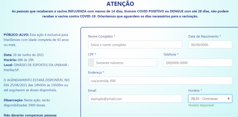 Público escolhe vacinas e cadastro para Coronavac se arrasta em Marília