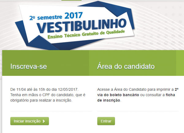 Etecs abrem inscrições de vestibulinho para segundo semestre