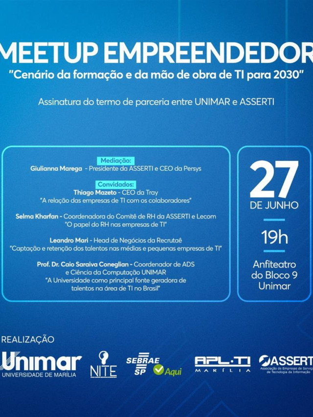 Unimar e Asserti promovem 1º Meetup Empreendedor para discutir o futuro da mão de obra de TI
