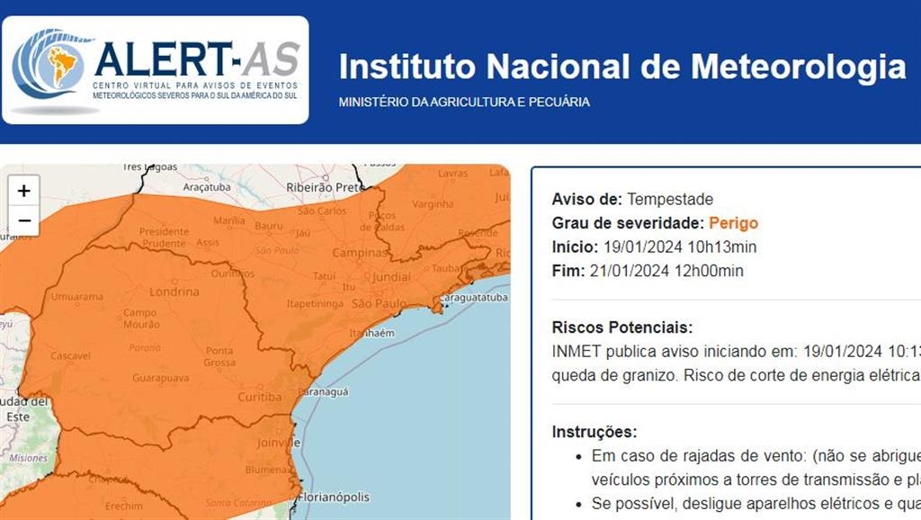 Inmet renova alerta de chuvas intensa; vídeo orienta cuidados em enxurradas