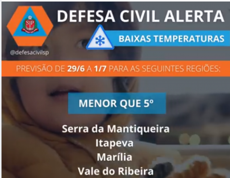 Defesa Civil alerta frio intenso em Marília e Assistência reforça abrigo